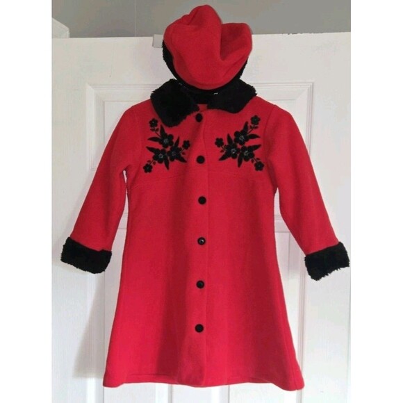 Vintage Petes Partner Good Lad Girls Size 6 Red Fleece Dress Coat & Hat 2pc Set! - Picture 3 of 16